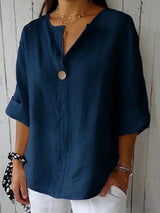Zamma | Relaxed V-Neck Top – Navy Blue | The Bellemont Sisters Australia