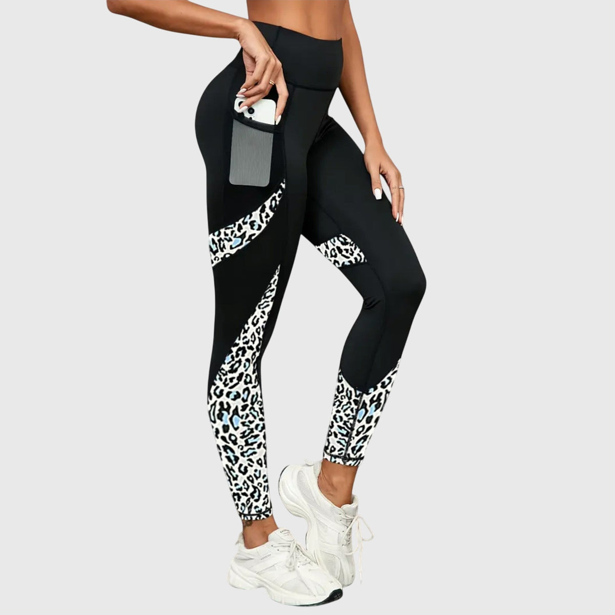 High-Waisted Leopard Print Training Pants – White | The Bellemont Sisters Australia