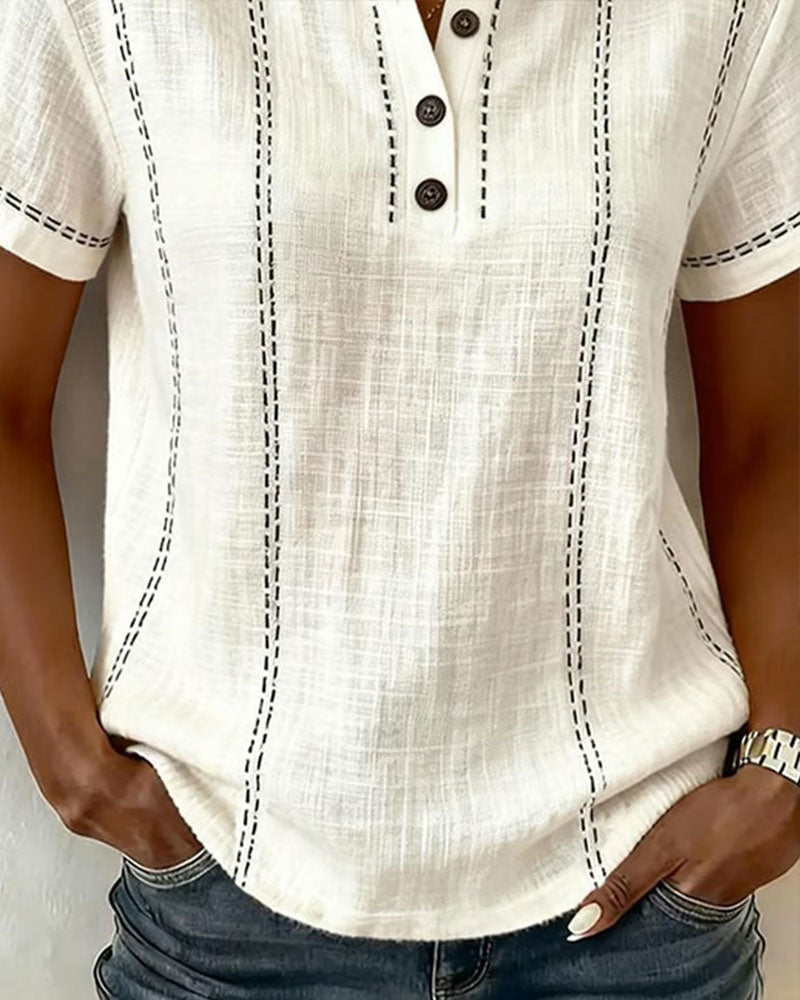 Linda | Casual Button V-Neck T-Shirt | The Bellemont Sisters Australia