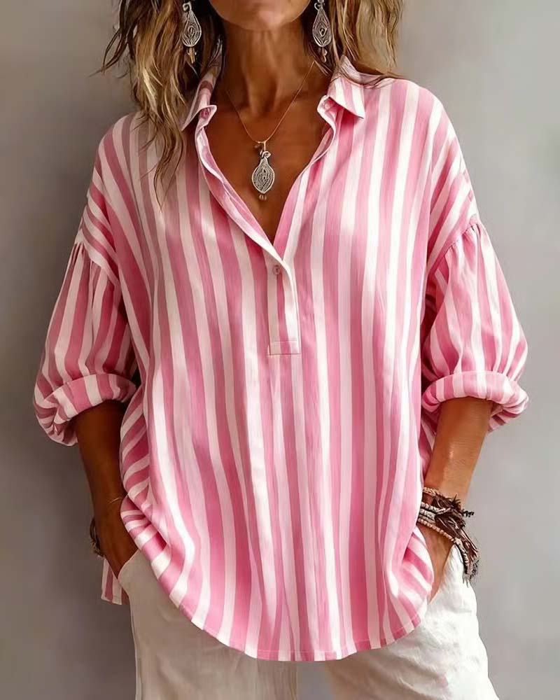 Deborah | Wide Striped Blouse with Collar | The Bellemont Sisters Australia
