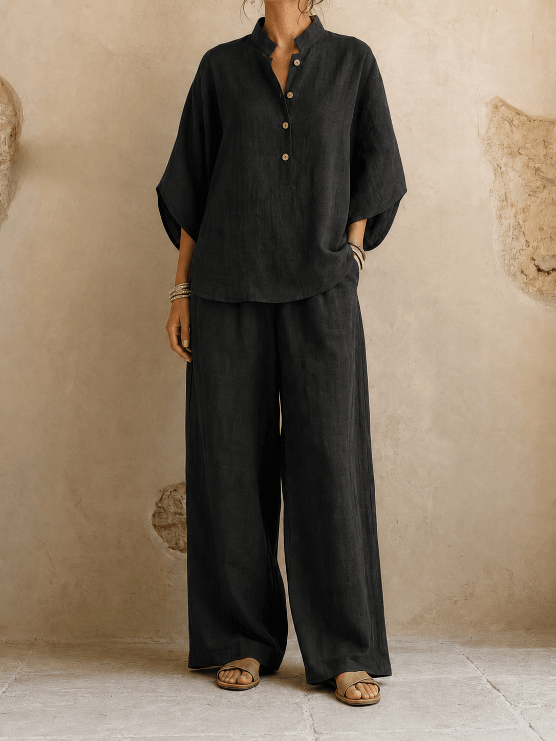 Maribel | Batwing Sleeves and Wide-Leg Pants – Black | The Bellemont Sisters Australia