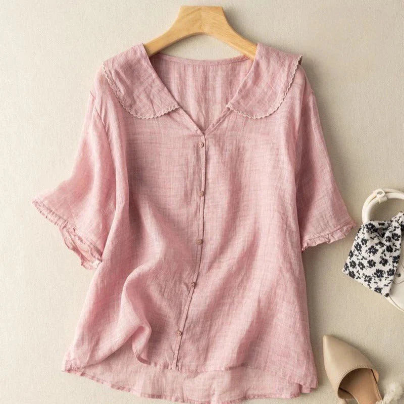 Selena™ Cotton Short Sleeve Blouse – Light Pink | The Bellemont Sisters Australia