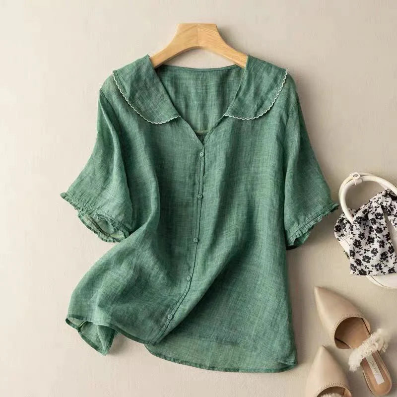 Selena™ Cotton Short Sleeve Blouse – Green | The Bellemont Sisters Australia