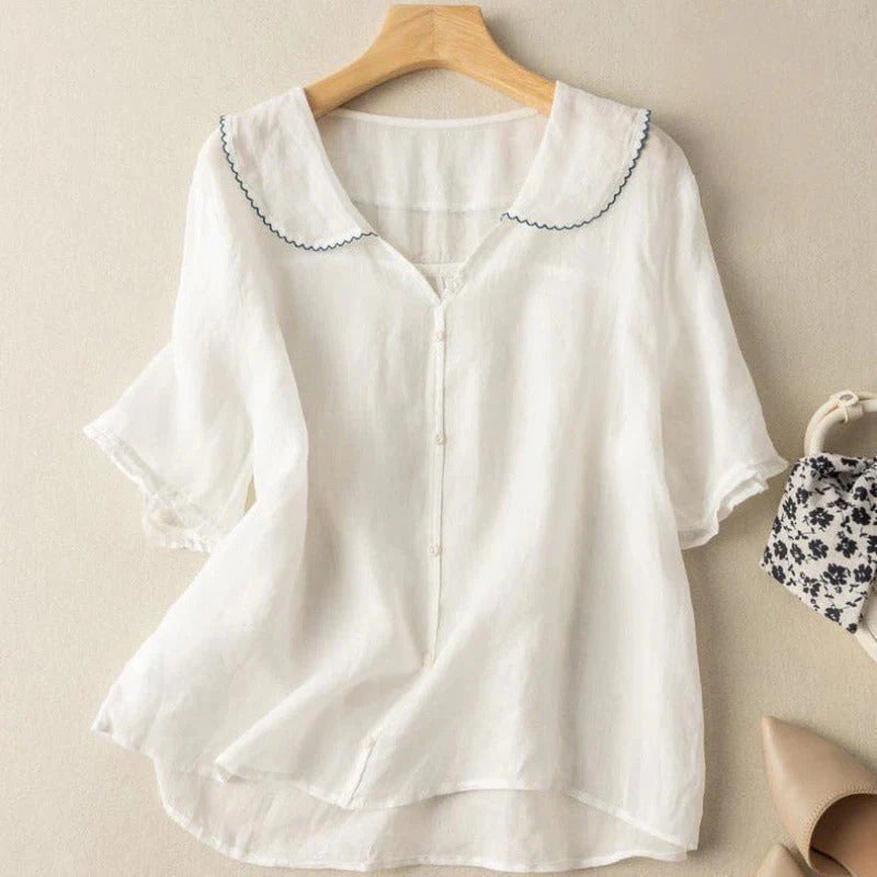 Selena™ Cotton Short Sleeve Blouse – White | The Bellemont Sisters Australia