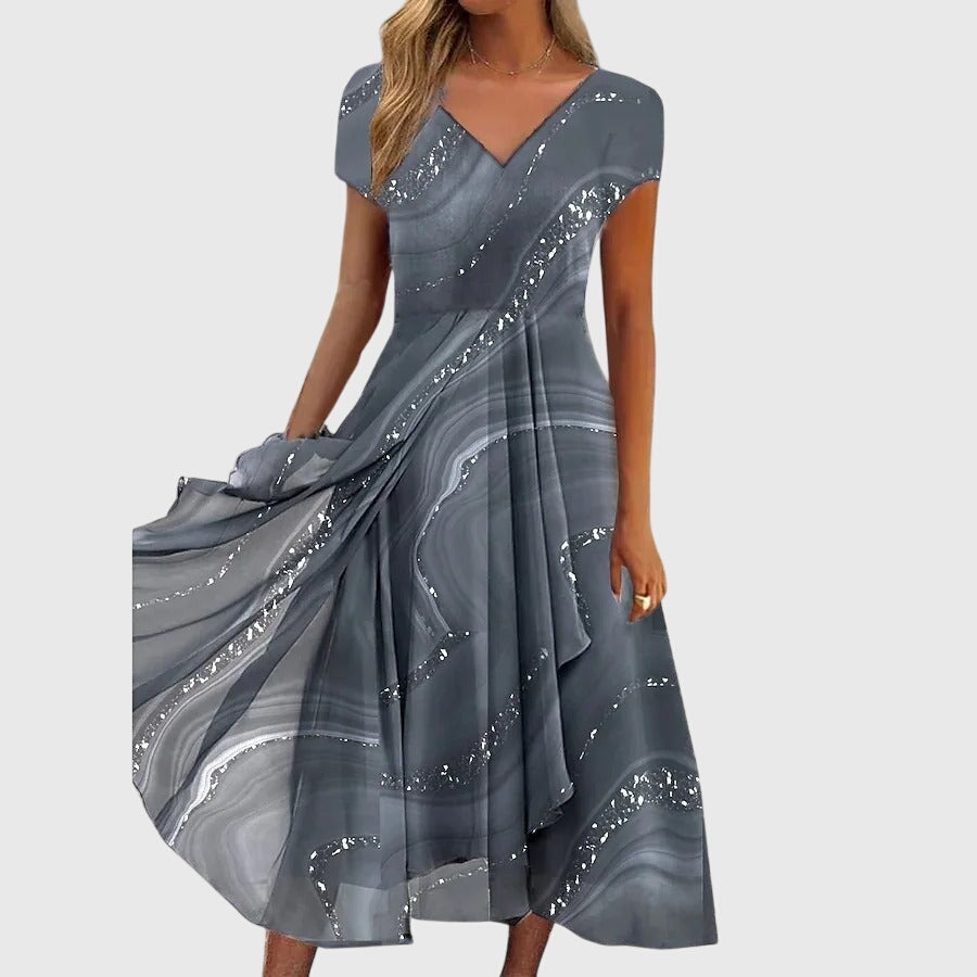 Aubrielle | Flowing Midi Dress – Gray | The Bellemont Sisters Australia