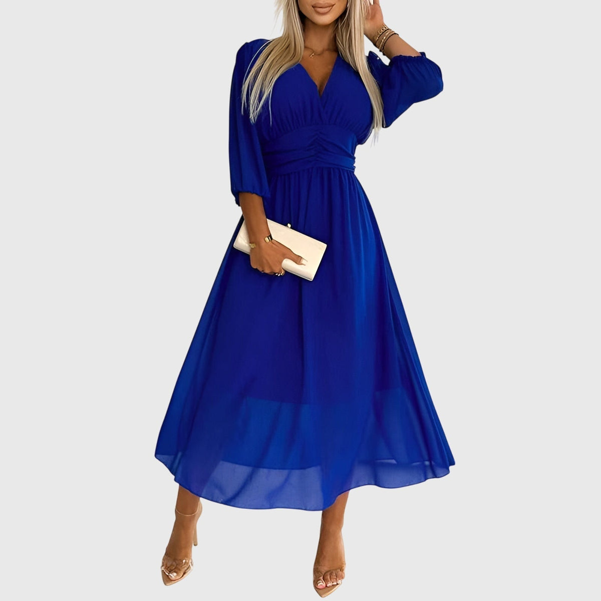 Chloe | Lightweight Silky Chiffon Dress – Blue | The Bellemont Sisters Australia