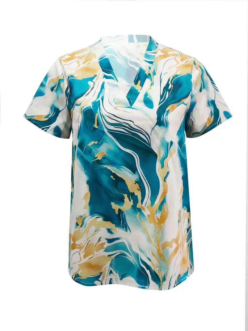Mildred™ Marble Print Short Sleeve Shirt | The Bellemont Sisters Australia