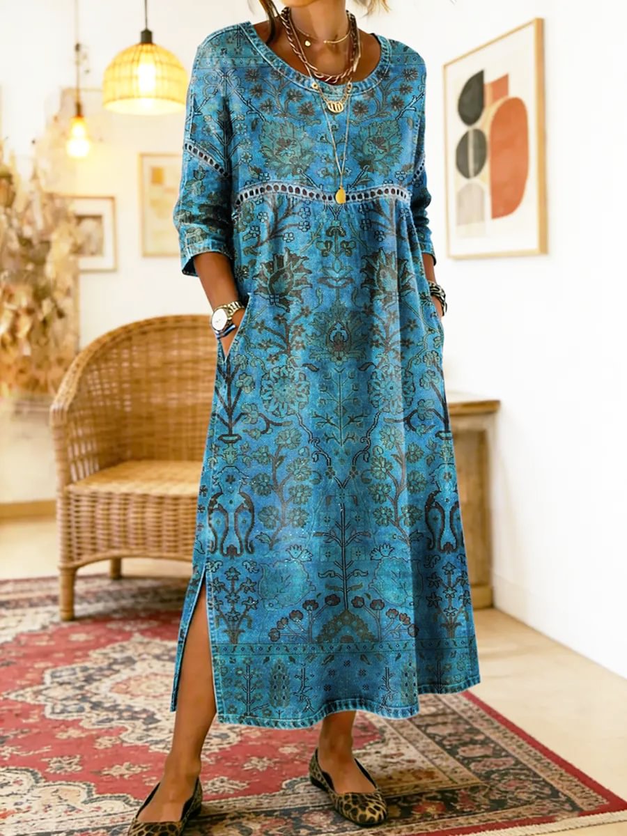Carmen | Blue Printed Dress – Floral | The Bellemont Sisters Australia