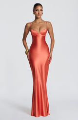 Fiona | Women's Evening Satin Cupped Maxi Dress – Orange | The Bellemont Sisters Australia