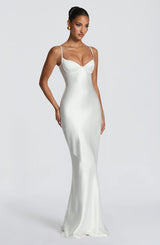Fiona | Women's Evening Satin Cupped Maxi Dress – White | The Bellemont Sisters Australia