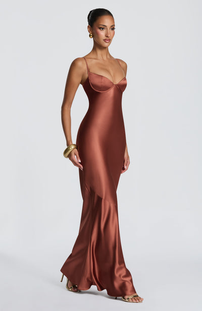 Fiona | Women's Evening Satin Cupped Maxi Dress | The Bellemont Sisters Australia
