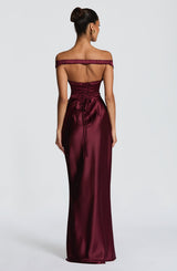 Adeline | Women's Satin Bardot Maxi Dress | The Bellemont Sisters Australia