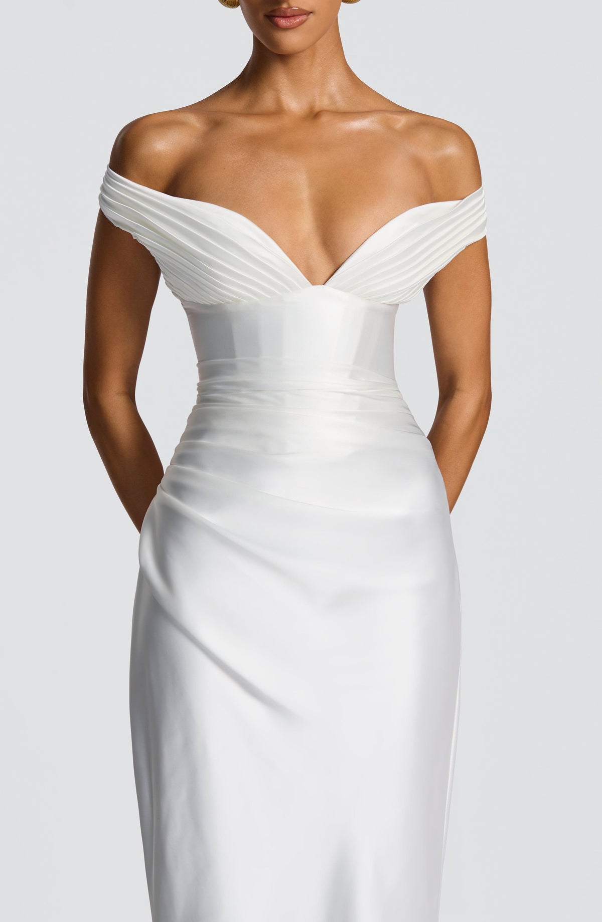 Adeline | Women's Satin Bardot Maxi Dress | The Bellemont Sisters Australia
