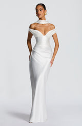 Adeline | Women's Satin Bardot Maxi Dress | The Bellemont Sisters Australia