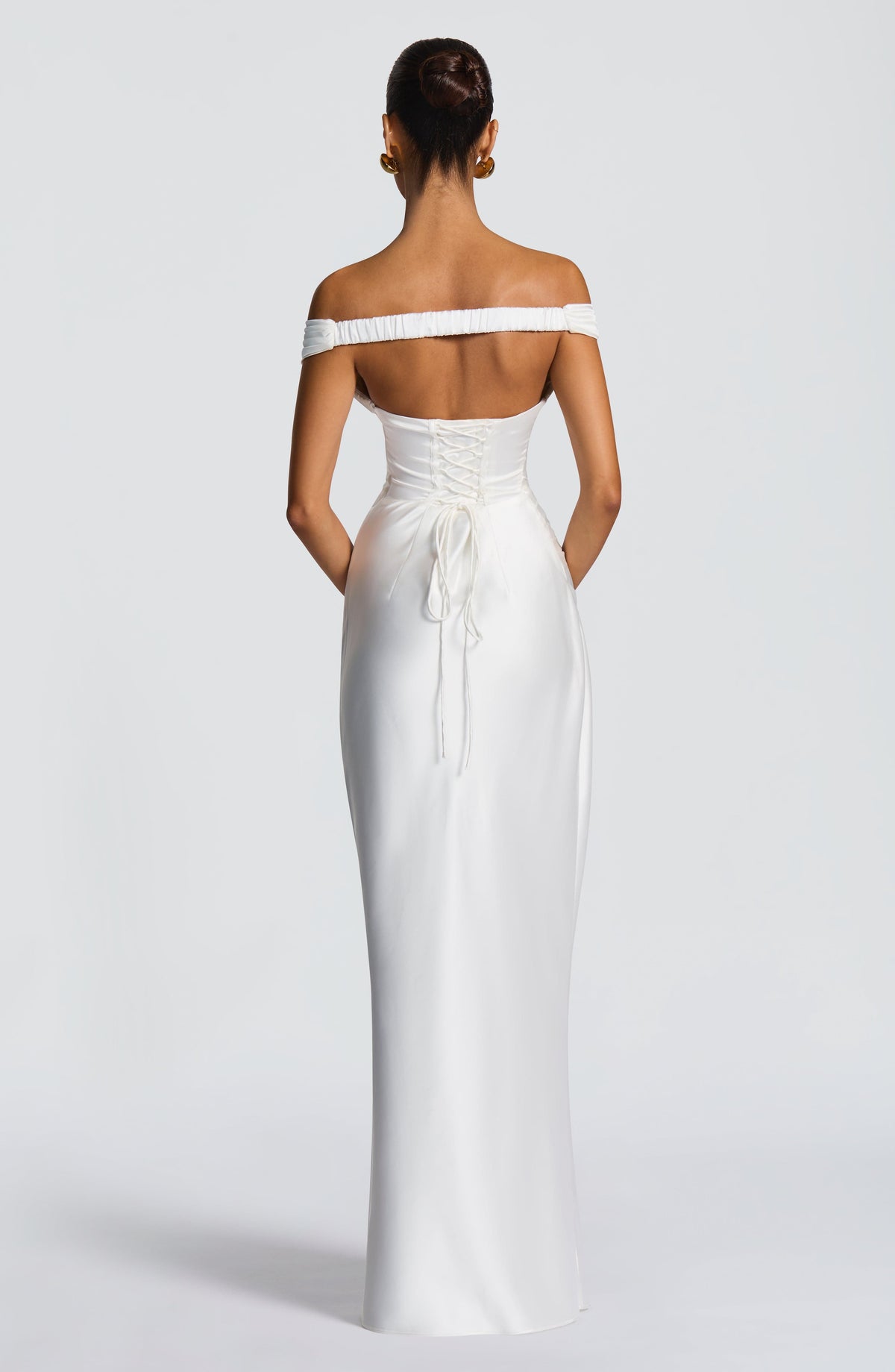 Adeline | Women's Satin Bardot Maxi Dress | The Bellemont Sisters Australia