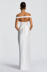 Adeline | Women's Satin Bardot Maxi Dress | The Bellemont Sisters Australia