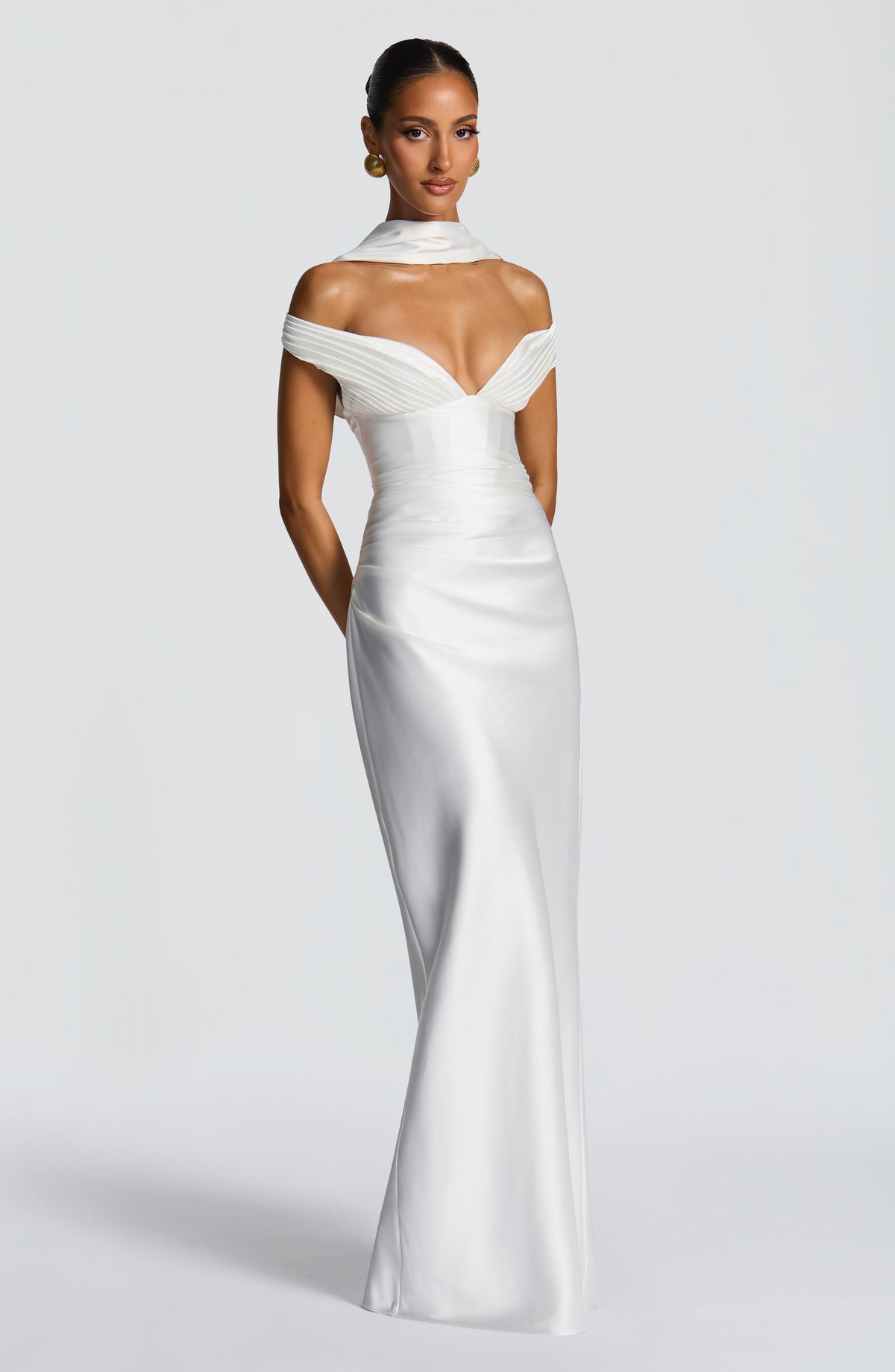 Adeline | Women's Satin Bardot Maxi Dress | The Bellemont Sisters Australia