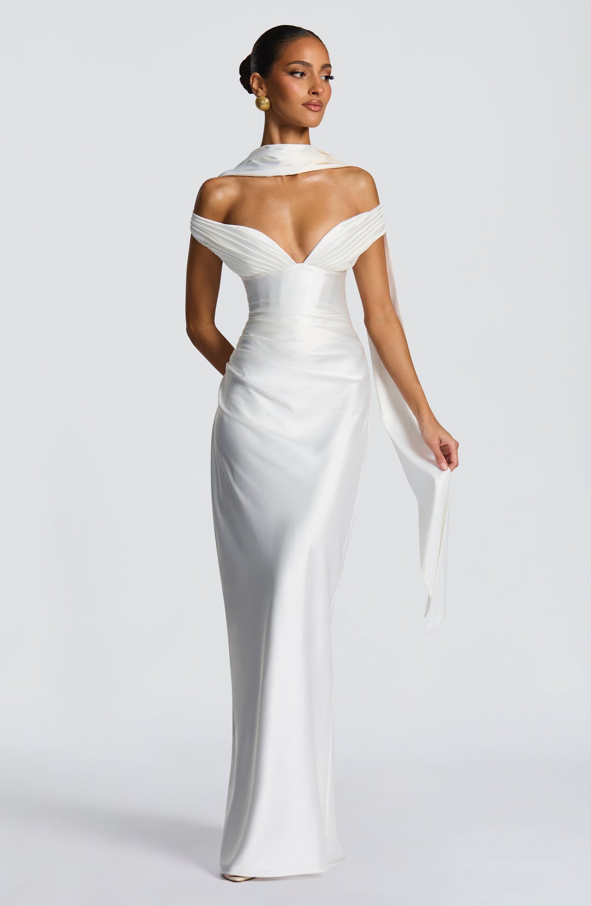 Adeline | Women's Satin Bardot Maxi Dress | The Bellemont Sisters Australia