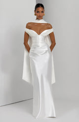 Adeline | Women's Satin Bardot Maxi Dress | The Bellemont Sisters Australia