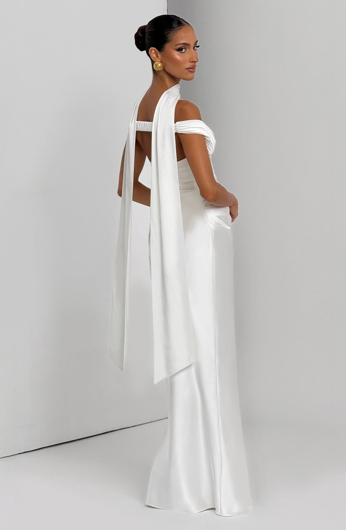 Adeline | Women's Satin Bardot Maxi Dress | The Bellemont Sisters Australia