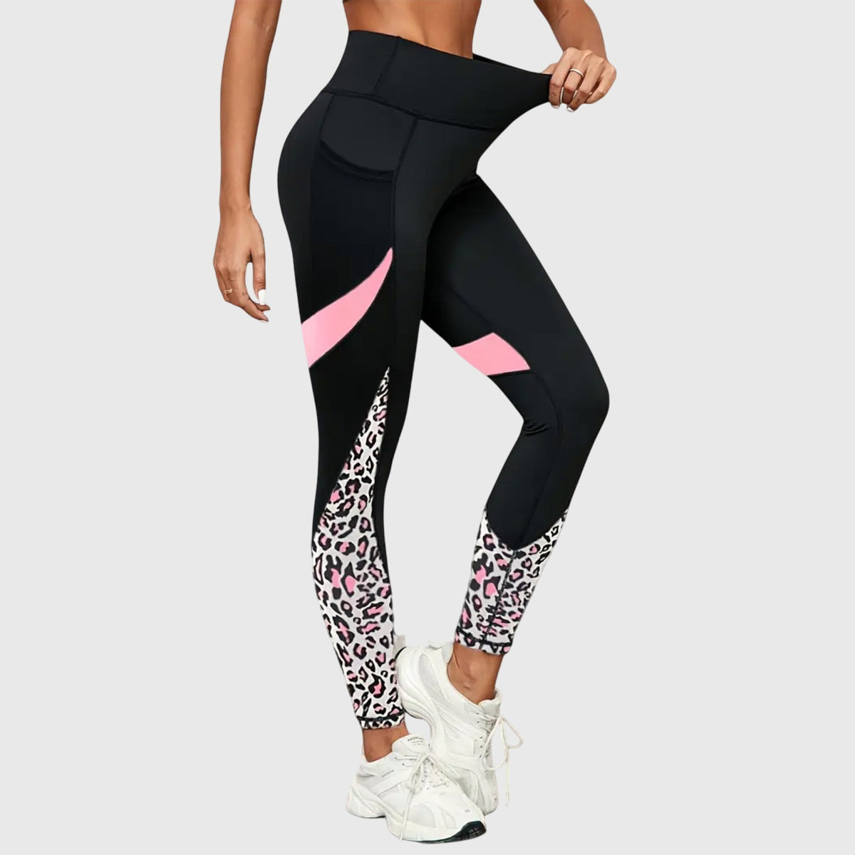 High-Waisted Leopard Print Training Pants – Light Pink | The Bellemont Sisters Australia