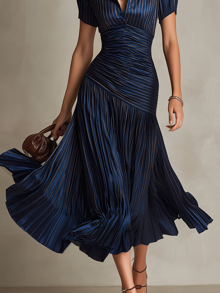 Adriana - Retro Striped Satin Midi Dress | The Bellemont Sisters Australia