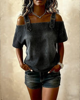 Patricia | Off-Shoulder Denim Shirt | The Bellemont Sisters Australia