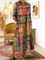 Manuela | Printed Dress with Ethnic Patchwork – Orange | The Bellemont Sisters Australia
