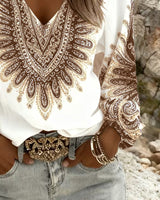 Karen | Top with V-Neck and Retro Print | The Bellemont Sisters Australia