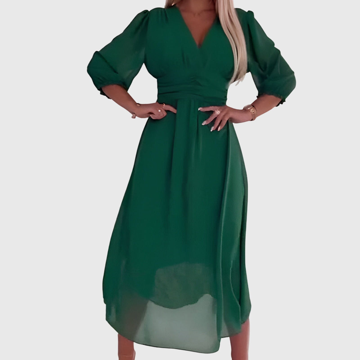 Chloe | Lightweight Silky Chiffon Dress – Green | The Bellemont Sisters Australia