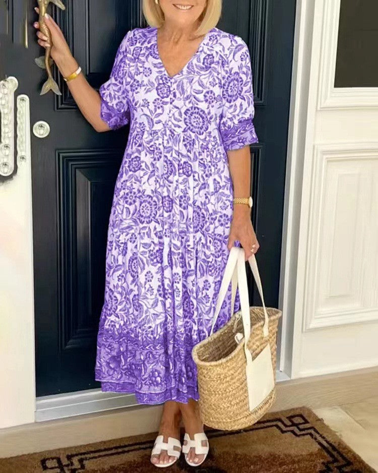 Candice | Graceful V-Neck Floral – Purple | The Bellemont Sisters Australia
