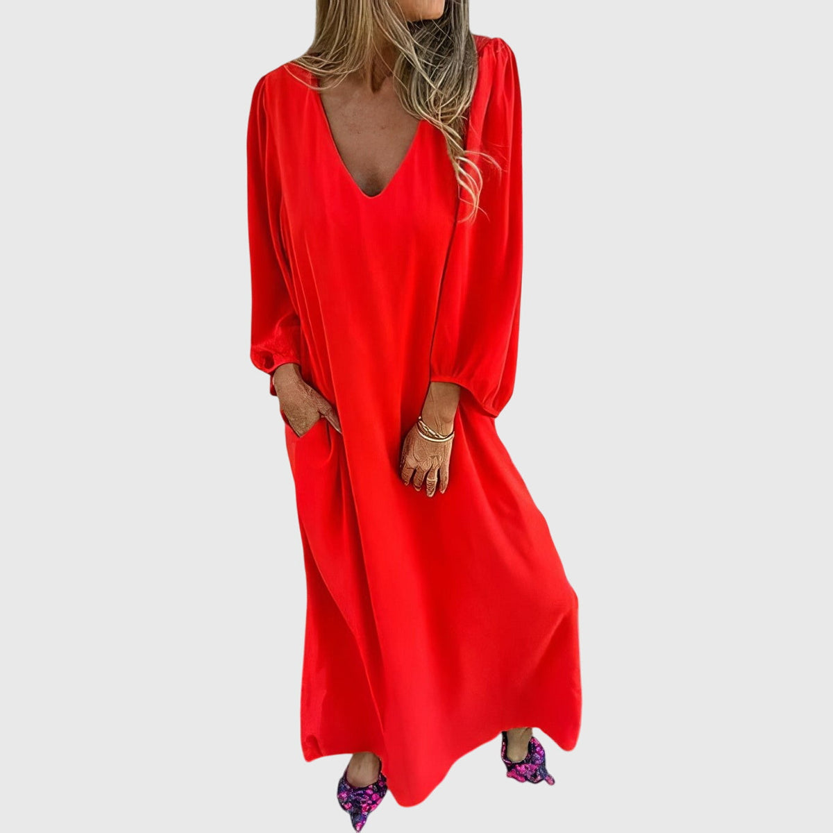 Carol - Long Boho Dress With Pockets – Red | The Bellemont Sisters Australia