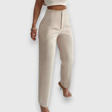 Verena – High-Waisted Trousers – Beige | The Bellemont Sisters Australia