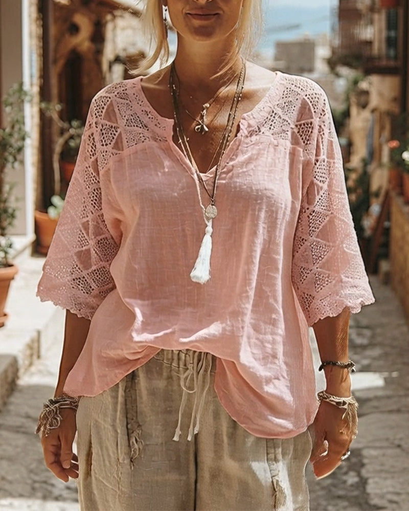 Cynthia | V-Neck Blouse with Lace Detail | The Bellemont Sisters Australia