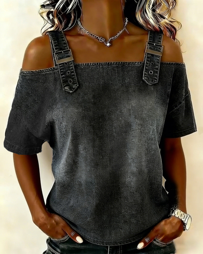 Patricia | Off-Shoulder Denim Shirt – Black | The Bellemont Sisters Australia