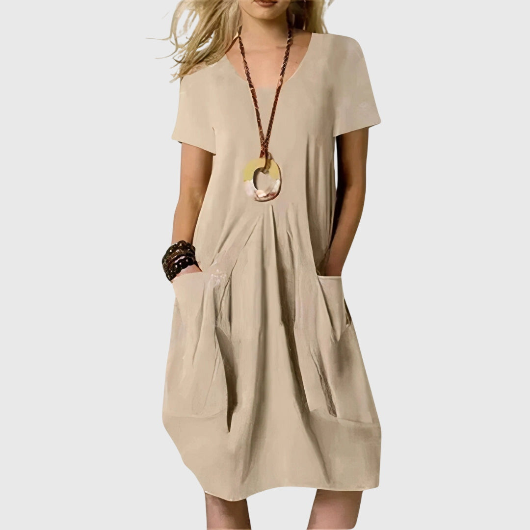 Naomi - Casual Dress – Beige | The Bellemont Sisters Australia