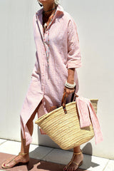 Sunna | Timeless Striped Shirt Dress with Elegant Comfort – Pink | The Bellemont Sisters Australia