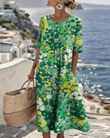 ELENA™ - ELEGANT FLORAL SUMMER MIDI DRESS – Green | The Bellemont Sisters Australia