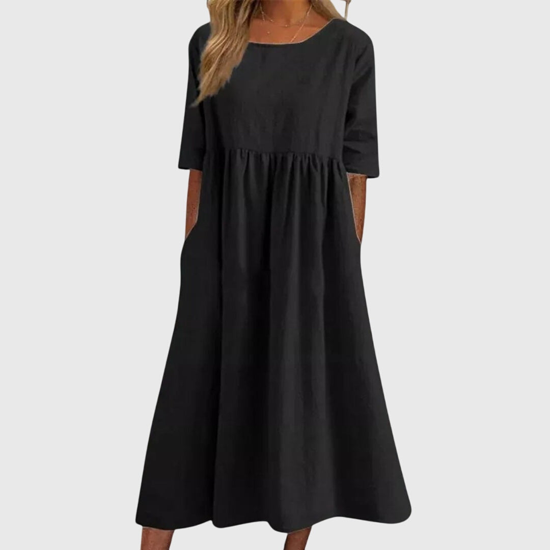 Haisley | Elegant Short-Sleeved Dress – Black | The Bellemont Sisters Australia