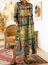 Manuela | Printed Dress with Ethnic Patchwork – Yellow | The Bellemont Sisters Australia