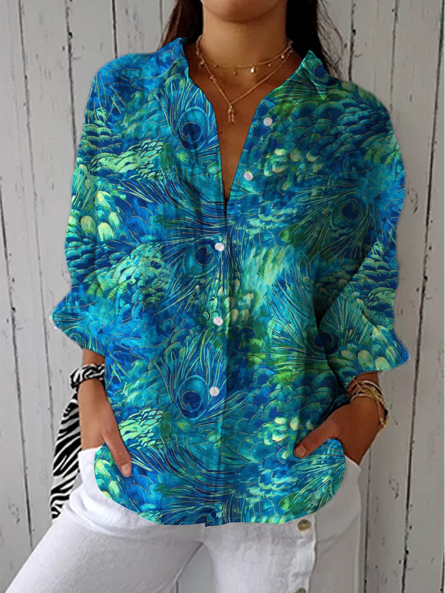 Patricia – Blue Nature Print Blouse | The Bellemont Sisters Australia