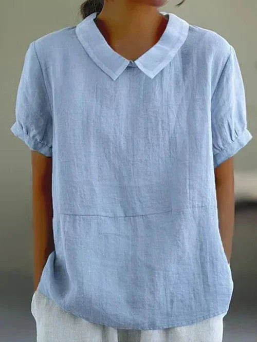 Fiona | Women’s Linen Peter Pan Collar Blouse – Blue | The Bellemont Sisters Australia