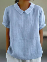 Fiona | Women’s Linen Peter Pan Collar Blouse – Blue | The Bellemont Sisters Australia