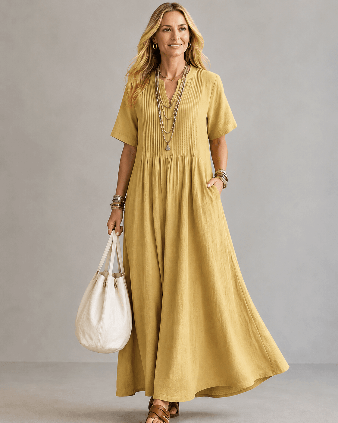 Nathalia™ | Pleated Dress – Yellow | The Bellemont Sisters Australia