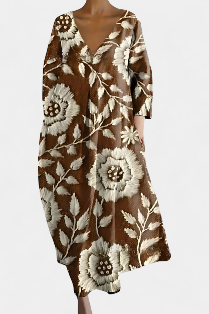 Isalinde | Comfortable V-Neck Dress – Brown | The Bellemont Sisters Australia