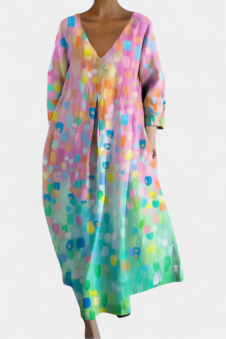 Isalinde | Comfortable V-Neck Dress – Pink Multicolor | The Bellemont Sisters Australia