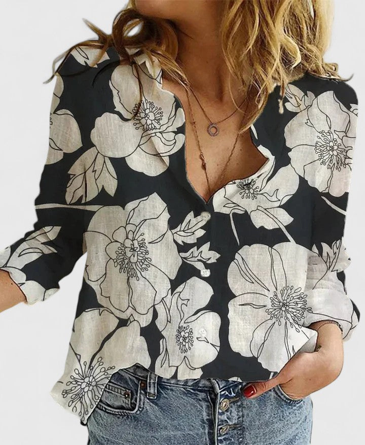 Faith | Women’s Linen V Neck Button Blouse – Black 2 | The Bellemont Sisters Australia