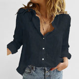 Faith | Women’s Linen V Neck Button Blouse – Black | The Bellemont Sisters Australia