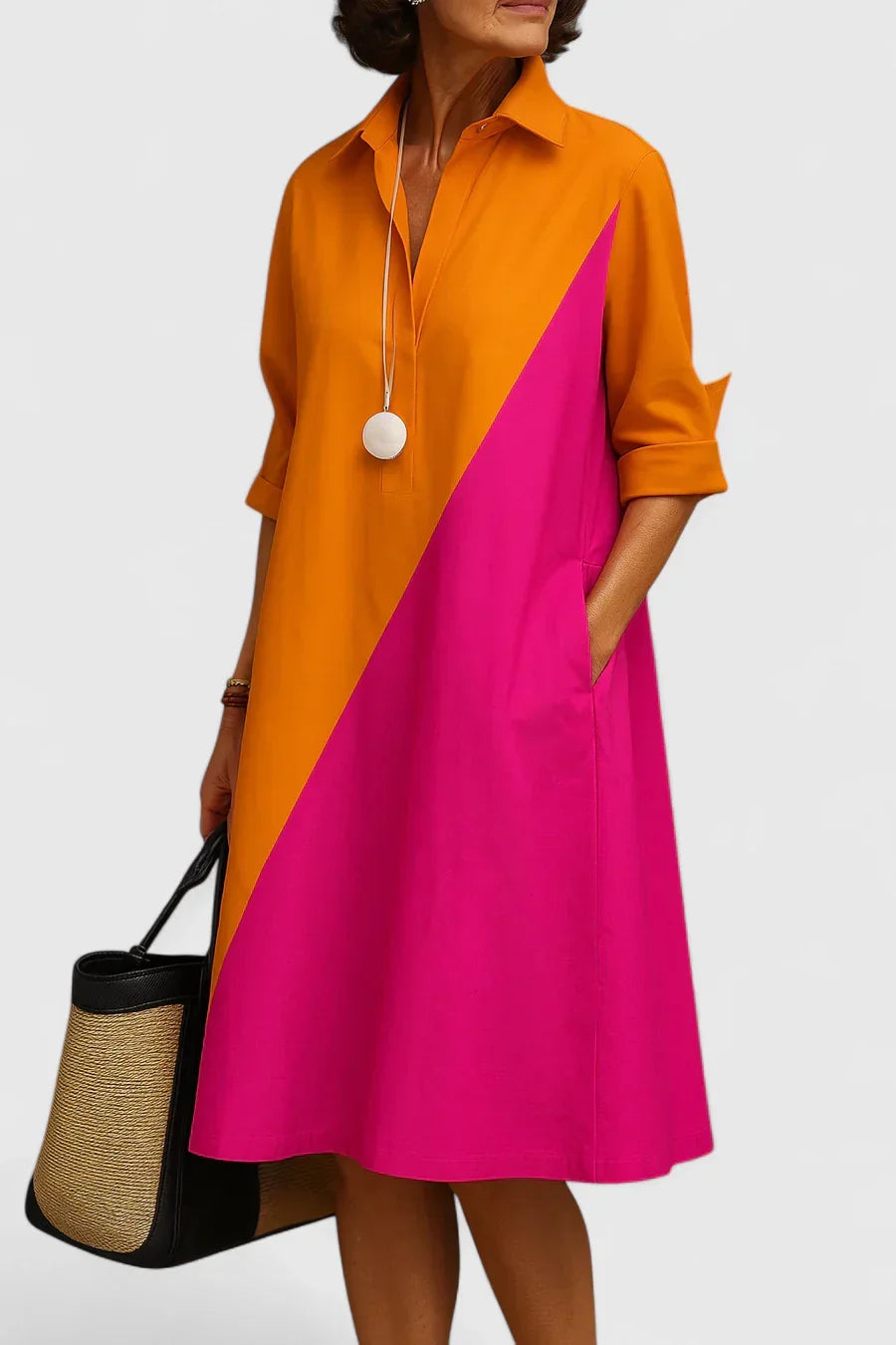 Auryzzella | Elegant Midi Dress – Orange Pink | The Bellemont Sisters Australia