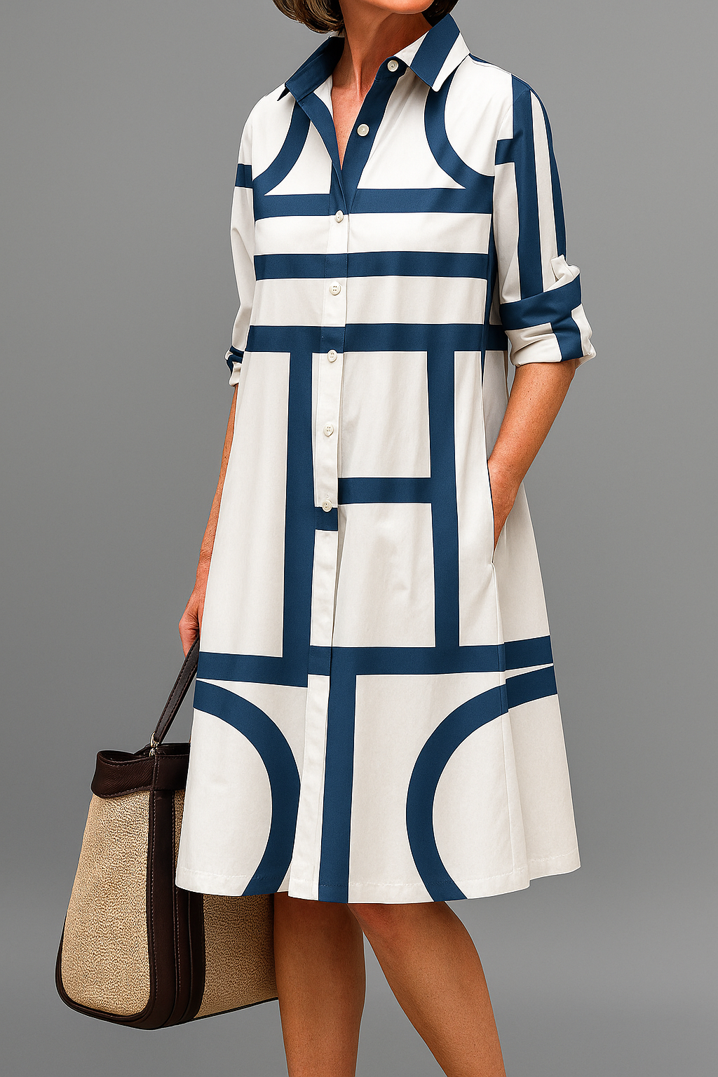 Sienna | Elegant Midi Dress – White Blue | The Bellemont Sisters Australia